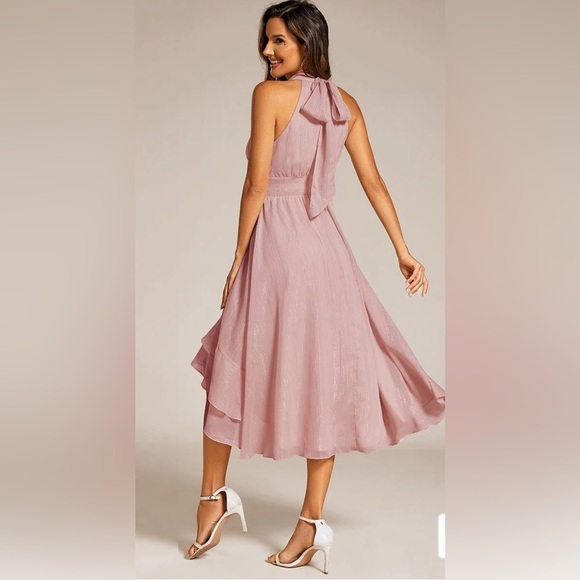 Ever Pretty Sparkly Ruffle High-low Halter Wedding Party Dress Sz 12 Pink Gold - Picture 2 of 5